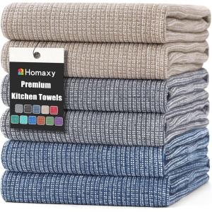 Homaxy Premium Kitchen Towels(18”x 28”, 6 Pack), Large Cotton Kitchen Hand Towels, Flat and Terry Dish Towels, 380 GSM Highly Absorbent Tea Towel Set with Hanging Loop, Red(Multicolor)