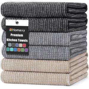Homaxy Premium Kitchen Towels(18”x 28”, 6 Pack), Large Cotton Kitchen Hand Towels, Flat and Terry Dish Towels, 380 GSM Highly Absorbent Tea Towel Set with Hanging Loop, Red(Grey/Khaki/Black)