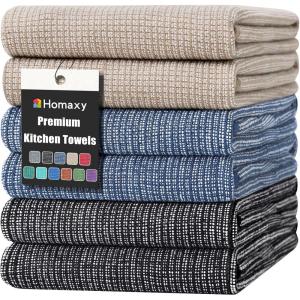 Homaxy Premium Kitchen Towels(18”x 28”, 6 Pack), Large Cotton Kitchen Hand Towels, Flat and Terry Dish Towels, 380 GSM Highly Absorbent Tea Towel Set with Hanging Loop, Red(Navy Blue/Khaki/Black)