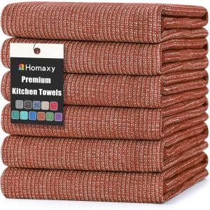 Homaxy Premium Kitchen Towels(18”x 28”, 6 Pack), Large Cotton Kitchen Hand Towels, Flat and Terry Dish Towels, 380 GSM Highly Absorbent Tea Towel Set with Hanging Loop, Red(Rust)