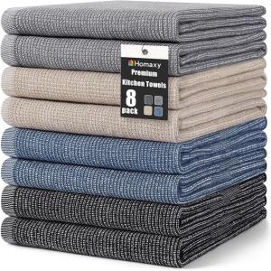 Homaxy Premium Kitchen Towels(18”x 28”, 6 Pack), Large Cotton Kitchen Hand Towels, Flat and Terry Dish Towels, 380 GSM Highly Absorbent Tea Towel Set with Hanging Loop, Red(Mixed Color)