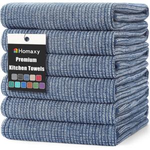 Homaxy Premium Kitchen Towels(18”x 28”, 6 Pack), Large Cotton Kitchen Hand Towels, Flat and Terry Dish Towels, 380 GSM Highly Absorbent Tea Towel Set with Hanging Loop, Red(Navy Blue)