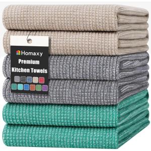 Homaxy Premium Kitchen Towels(18”x 28”, 6 Pack), Large Cotton Kitchen Hand Towels, Flat and Terry Dish Towels, 380 GSM Highly Absorbent Tea Towel Set with Hanging Loop, Red(Grey/Green/Khaki)