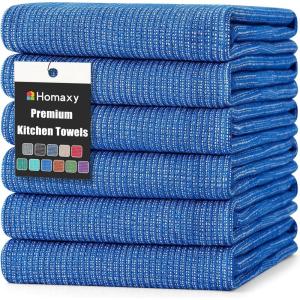 Homaxy Premium Kitchen Towels(18”x 28”, 6 Pack), Large Cotton Kitchen Hand Towels, Flat and Terry Dish Towels, 380 GSM Highly Absorbent Tea Towel Set with Hanging Loop, Red(Blueberry)