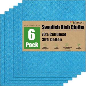 Homaxy Swedish Dishcloths for Kitchen, 10 Pack Reusable and Washable Cellulose Sponge Cloths Dish Towels, Absorbent and No Odor Paper Towels for Dishes ＆ Counters, Multicolor(Blue)