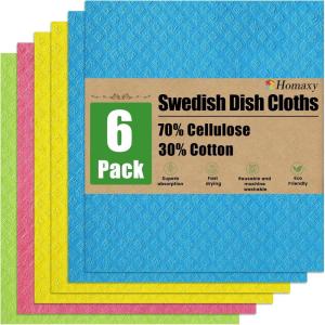 Homaxy Swedish Dishcloths for Kitchen, 10 Pack Reusable and Washable Cellulose Sponge Cloths Dish Towels, Absorbent and No Odor Paper Towels for Dishes ＆ Counters, Multicolor(Assorted)