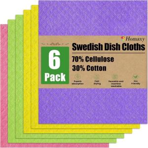 Homaxy Swedish Dishcloths for Kitchen, 10 Pack Reusable and Washable Cellulose Sponge Cloths Dish Towels, Absorbent and No Odor Paper Towels for Dishes ＆ Counters, Multicolor(Multicolor)