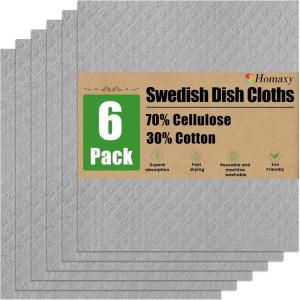 Homaxy Swedish Dishcloths for Kitchen, 10 Pack Reusable and Washable Cellulose Sponge Cloths Dish Towels, Absorbent and No Odor Paper Towels for Dishes ＆ Counters, Multicolor(Grey)