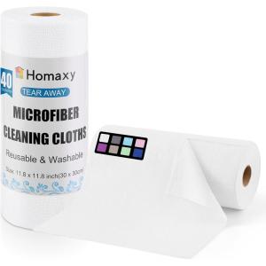 Homaxy Tear Away Dish Cloths Rolls, 75 Sheets-11.8″ X 11.8″, Reusable Washable Dish Towels for Kitchen, Ultra Absorbent and Quick Drying Microfiber Cleaning Rags, Pink(White)