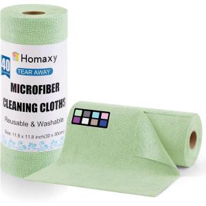 Homaxy Tear Away Dish Cloths Rolls, 75 Sheets-11.8″ X 11.8″, Reusable Washable Dish Towels for Kitchen, Ultra Absorbent and Quick Drying Microfiber Cleaning Rags, Pink(Green)