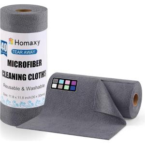 Homaxy Tear Away Dish Cloths Rolls, 75 Sheets-11.8″ X 11.8″, Reusable Washable Dish Towels for Kitchen, Ultra Absorbent and Quick Drying Microfiber Cleaning Rags, Pink(Grey)