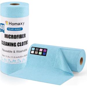 Homaxy Tear Away Dish Cloths Rolls, 75 Sheets-11.8″ X 11.8″, Reusable Washable Dish Towels for Kitchen, Ultra Absorbent and Quick Drying Microfiber Cleaning Rags, Pink(Aqua)