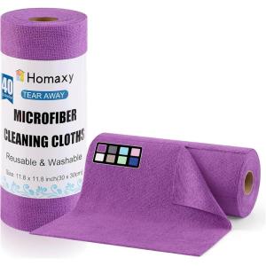 Homaxy Tear Away Dish Cloths Rolls, 75 Sheets-11.8″ X 11.8″, Reusable Washable Dish Towels for Kitchen, Ultra Absorbent and Quick Drying Microfiber Cleaning Rags, Pink(Purple)