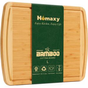 Homaxy Large Bamboo Cutting Boards for Kitchen,14.5×11.5″ Wood L Cutting Board with Juice Groove, Wooden Butcher Block Chopping Board for Kitchen, Meat, Cheese, Fruit & Vegetables – Pre Oiled(Two-Tone)
