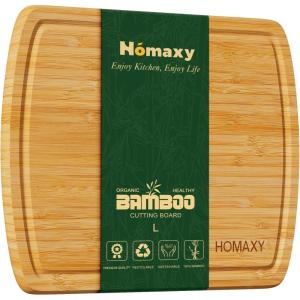 Homaxy Large Bamboo Cutting Boards for Kitchen,14.5×11.5″ Wood L Cutting Board with Juice Groove, Wooden Butcher Block Chopping Board for Kitchen, Meat, Cheese, Fruit & Vegetables – Pre Oiled(Single-Tone)