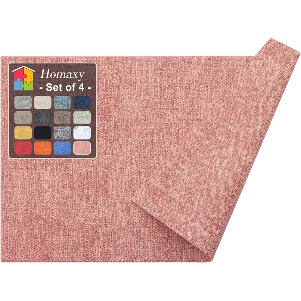 image:imageHomaxy Faux Leather Heat Resistant Placemats for Dining Table Set of 6 Waterproof Wipeable Washable PU Table Mats Easy to Clean AntiSlip Place Mats 118 x 17 Light BrownPink