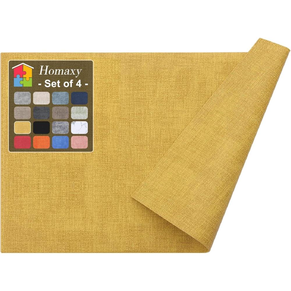 image:imageHomaxy Faux Leather Heat Resistant Placemats for Dining Table Set of 6 Waterproof Wipeable Washable PU Table Mats Easy to Clean AntiSlip Place Mats 118 x 17 Light BrownYellow