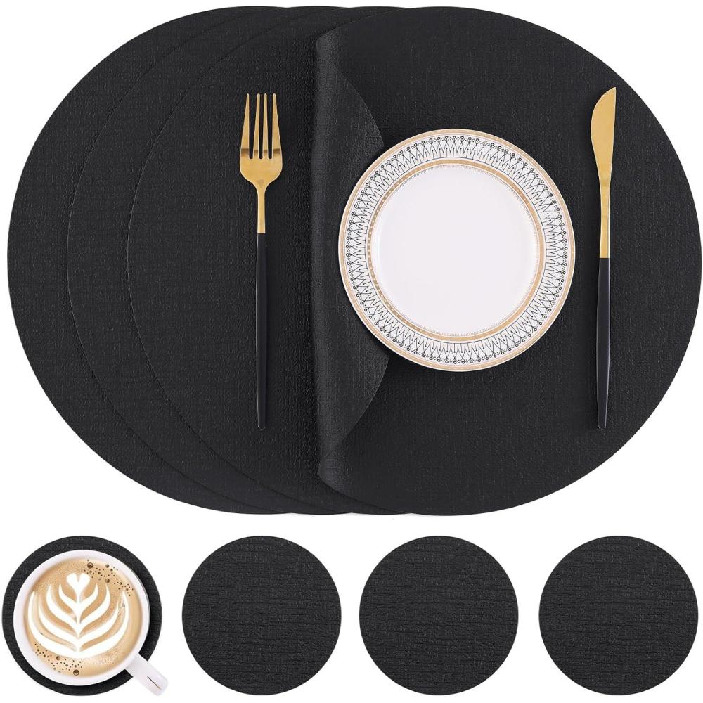 image:imageHomaxy Round Faux Leather Placemats and Coasters Washable DualSide Table Mats Wipeable HeatResistant Dining Place Mats for Outdoor and Indoor Set of 6 Diameter 13 and 393 inch Light BrownBlack