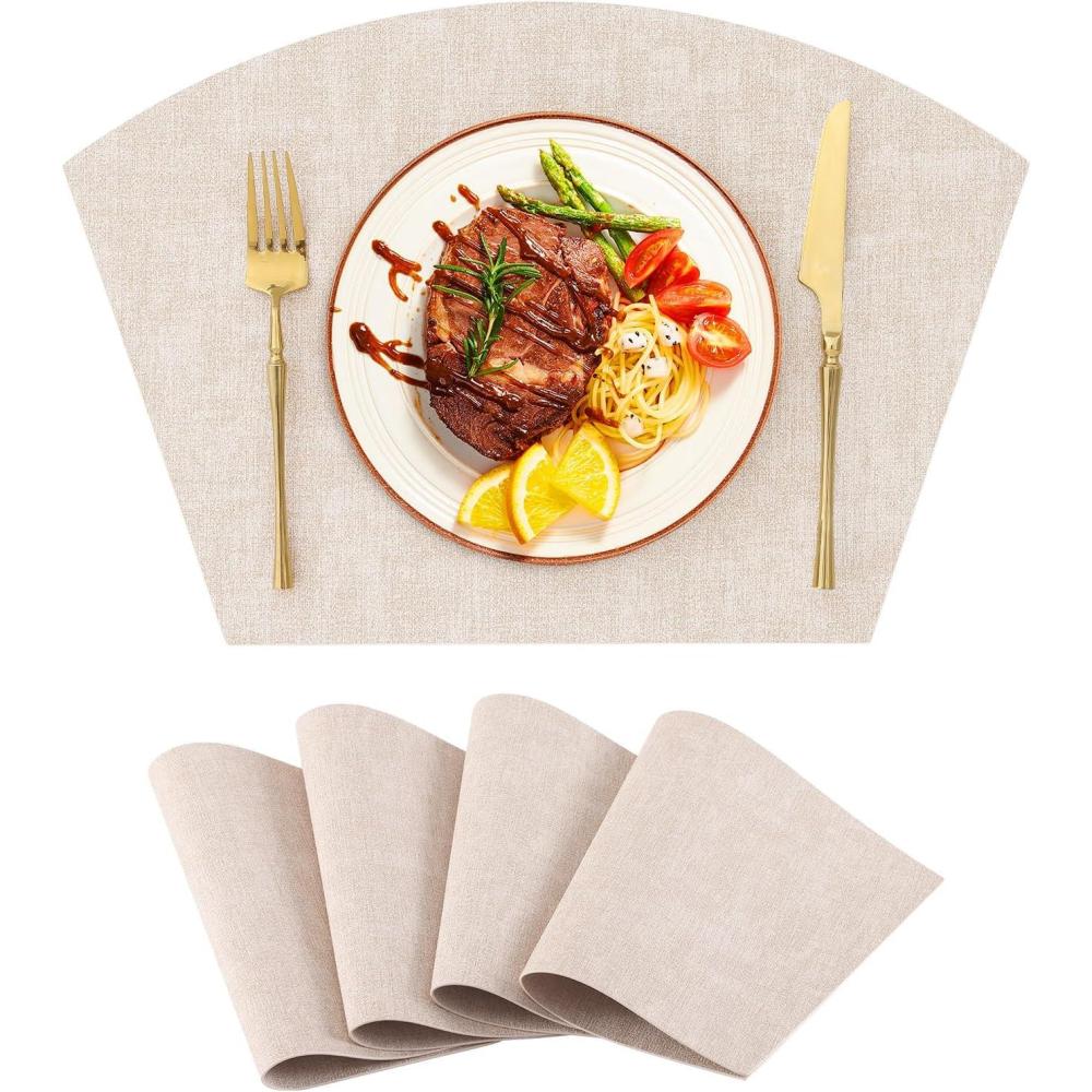 image:imageHomaxy Round Table Placemats Set of 6 Washable Wedge Shaped Faux Leather Table Mats Wipeable Kitchen Dinner Place Mats for Indoor Outdoor BeigeBeige