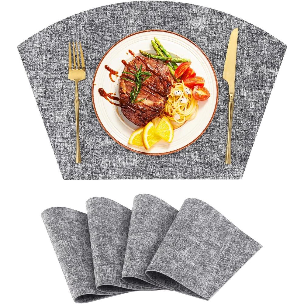 image:imageHomaxy Round Table Placemats Set of 6 Washable Wedge Shaped Faux Leather Table Mats Wipeable Kitchen Dinner Place Mats for Indoor Outdoor BeigeBlack  White