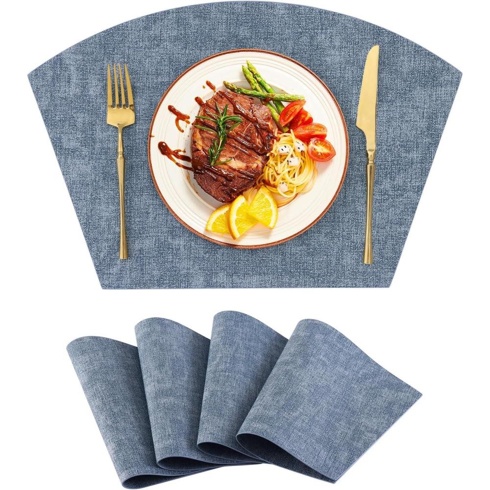 image:imageHomaxy Round Table Placemats Set of 6 Washable Wedge Shaped Faux Leather Table Mats Wipeable Kitchen Dinner Place Mats for Indoor Outdoor BeigeBlue