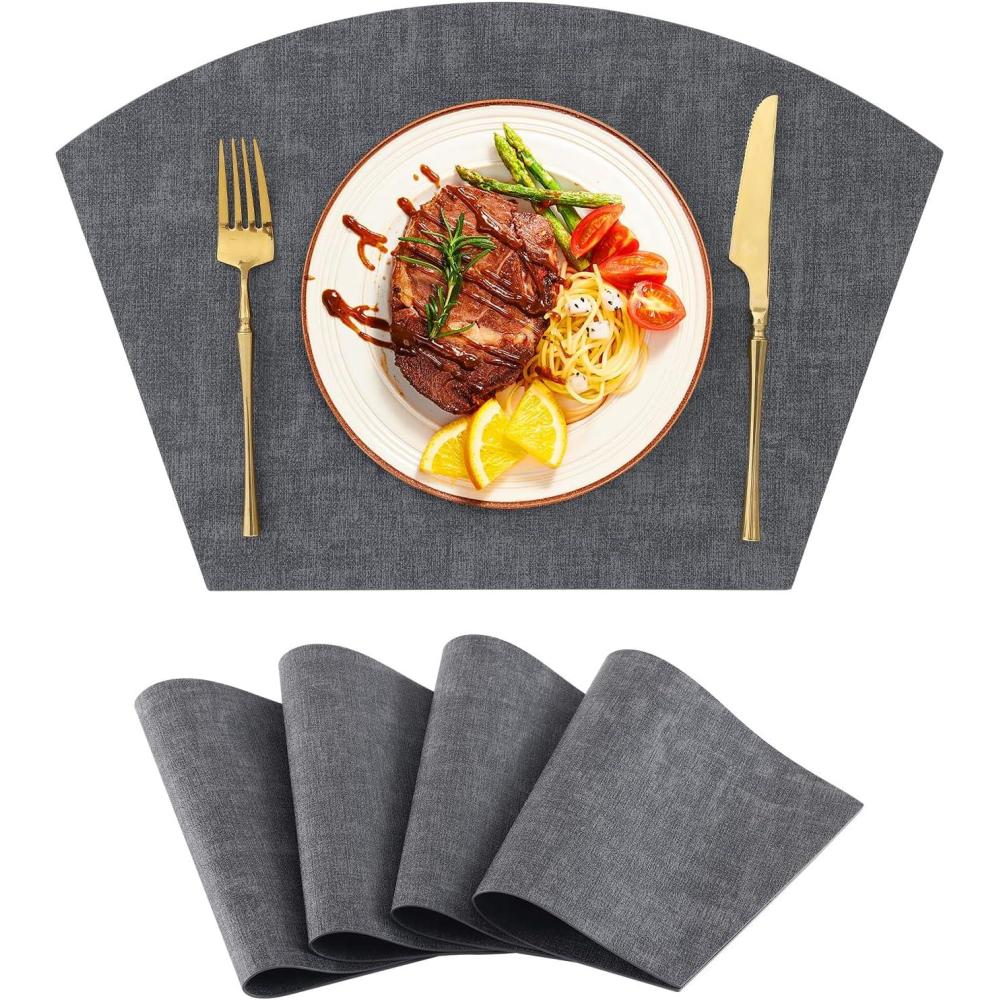 image:imageHomaxy Round Table Placemats Set of 6 Washable Wedge Shaped Faux Leather Table Mats Wipeable Kitchen Dinner Place Mats for Indoor Outdoor BeigeDark Grey