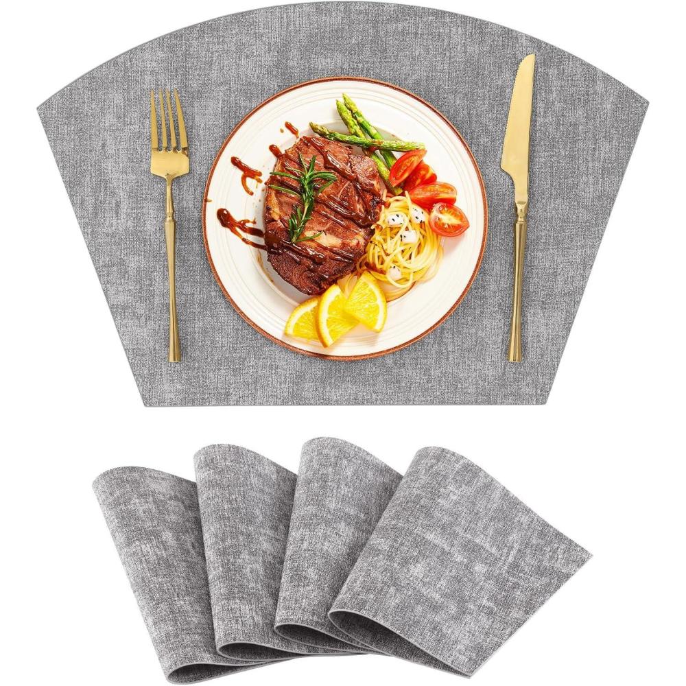 image:imageHomaxy Round Table Placemats Set of 6 Washable Wedge Shaped Faux Leather Table Mats Wipeable Kitchen Dinner Place Mats for Indoor Outdoor BeigeLight Grey
