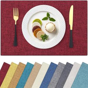 Homaxy Cloths Placemats for Dining Table Set of 4, Heat Resistant Washable Cotton Linen Blend Table Mats, Place Mats for Indoor Outdoor Party Kitchen Decoration, 13″ x 19″, Mustard Yellow(Red)