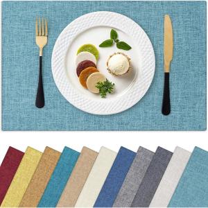 Homaxy Cloths Placemats for Dining Table Set of 4, Heat Resistant Washable Cotton Linen Blend Table Mats, Place Mats for Indoor Outdoor Party Kitchen Decoration, 13″ x 19″, Mustard Yellow(Aqua)