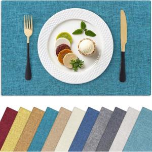 Homaxy Cloths Placemats for Dining Table Set of 4, Heat Resistant Washable Cotton Linen Blend Table Mats, Place Mats for Indoor Outdoor Party Kitchen Decoration, 13″ x 19″, Mustard Yellow(Teal)