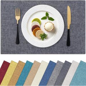 Homaxy Cloths Placemats for Dining Table Set of 4, Heat Resistant Washable Cotton Linen Blend Table Mats, Place Mats for Indoor Outdoor Party Kitchen Decoration, 13″ x 19″, Mustard Yellow(Charcoal Gray)