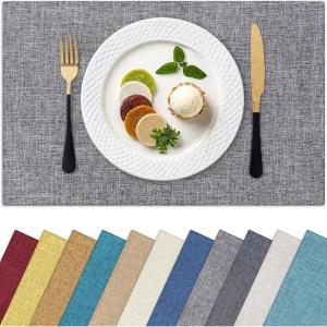 Homaxy Cloths Placemats for Dining Table Set of 4, Heat Resistant Washable Cotton Linen Blend Table Mats, Place Mats for Indoor Outdoor Party Kitchen Decoration, 13″ x 19″, Mustard Yellow(Dark Grey)
