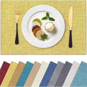 Homaxy Cloths Placemats for Dining Table Set of 4, Heat Resistant Washable Cotton Linen Blend Table Mats, Place Mats for Indoor Outdoor Party Kitchen Decoration, 13″ x 19″, Mustard Yellow(Mustard Yellow)