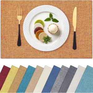 Homaxy Cloths Placemats for Dining Table Set of 4, Heat Resistant Washable Cotton Linen Blend Table Mats, Place Mats for Indoor Outdoor Party Kitchen Decoration, 13″ x 19″, Mustard Yellow(Orange)