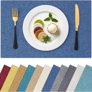 Homaxy Cloths Placemats for Dining Table Set of 4, Heat Resistant Washable Cotton Linen Blend Table Mats, Place Mats for Indoor Outdoor Party Kitchen Decoration, 13″ x 19″, Mustard Yellow(Blue)