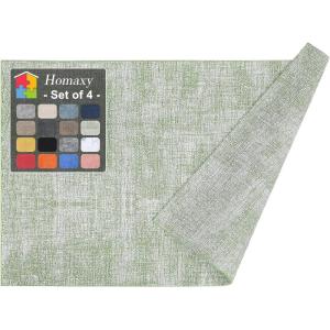 Homaxy Faux Leather Heat Resistant Placemats for Dining Table Set of 6, Waterproof Wipeable Washable PU Table Mats, Easy to Clean Anti-Slip Place Mats, 11.8″ x 17″, Light Brown(Grass Green)