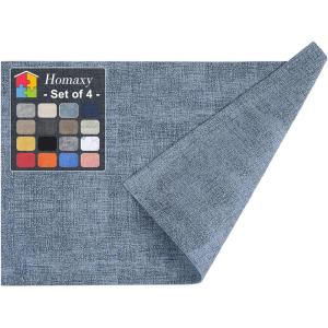 Homaxy Faux Leather Heat Resistant Placemats for Dining Table Set of 6, Waterproof Wipeable Washable PU Table Mats, Easy to Clean Anti-Slip Place Mats, 11.8″ x 17″, Light Brown(Blue)