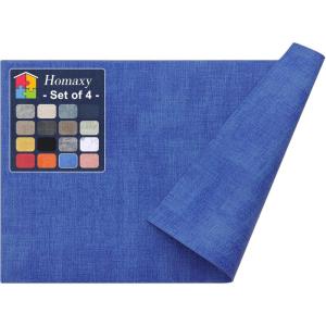 Homaxy Faux Leather Heat Resistant Placemats for Dining Table Set of 6, Waterproof Wipeable Washable PU Table Mats, Easy to Clean Anti-Slip Place Mats, 11.8″ x 17″, Light Brown(Sea Blue)
