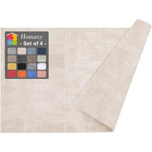 Homaxy Faux Leather Heat Resistant Placemats for Dining Table Set of 6, Waterproof Wipeable Washable PU Table Mats, Easy to Clean Anti-Slip Place Mats, 11.8″ x 17″, Light Brown(Beige)