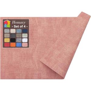 Homaxy Faux Leather Heat Resistant Placemats for Dining Table Set of 6, Waterproof Wipeable Washable PU Table Mats, Easy to Clean Anti-Slip Place Mats, 11.8″ x 17″, Light Brown(Pink)