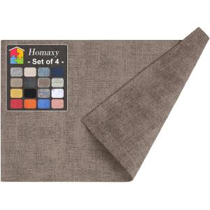 Homaxy Faux Leather Heat Resistant Placemats for Dining Table Set of 6, Waterproof Wipeable Washable PU Table Mats, Easy to Clean Anti-Slip Place Mats, 11.8″ x 17″, Light Brown(Dark Brown)