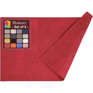 Homaxy Faux Leather Heat Resistant Placemats for Dining Table Set of 6, Waterproof Wipeable Washable PU Table Mats, Easy to Clean Anti-Slip Place Mats, 11.8″ x 17″, Light Brown(Red)