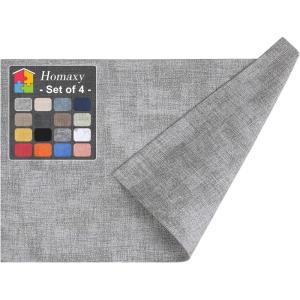 Homaxy Faux Leather Heat Resistant Placemats for Dining Table Set of 6, Waterproof Wipeable Washable PU Table Mats, Easy to Clean Anti-Slip Place Mats, 11.8″ x 17″, Light Brown(Light Grey)