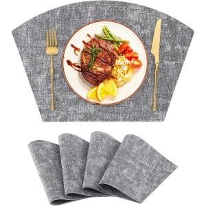 Homaxy Round Table Placemats Set of 6, Washable Wedge Shaped Faux Leather Table Mats, Wipeable Kitchen Dinner Place Mats for Indoor Outdoor, Beige(Black & White)