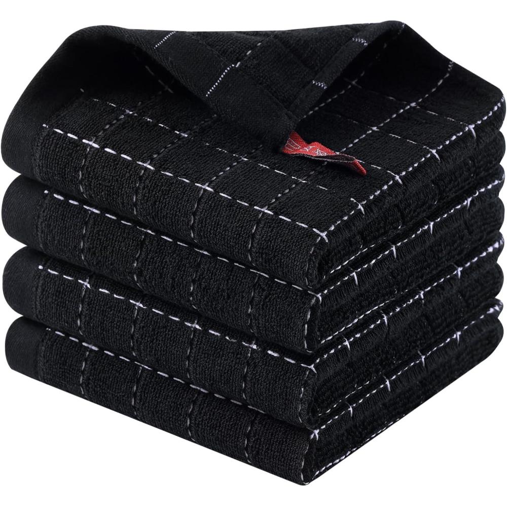 image:imageHomaxy 100 Cotton Terry Kitchen TowelsPurple 13 x 28 inches Checkered Designed Soft and Super Absorbent Dish Towels 2 PackBlack