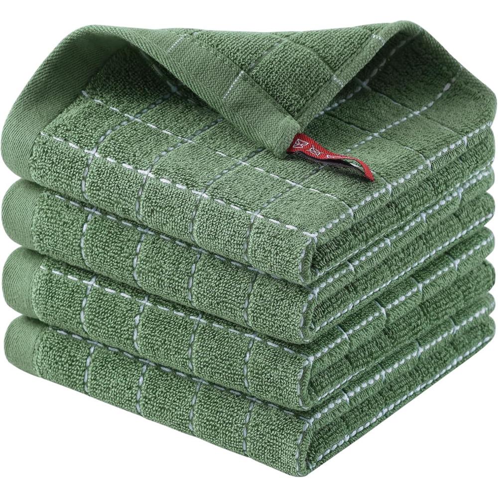 image:imageHomaxy 100 Cotton Terry Kitchen TowelsPurple 13 x 28 inches Checkered Designed Soft and Super Absorbent Dish Towels 2 PackGrass Green
