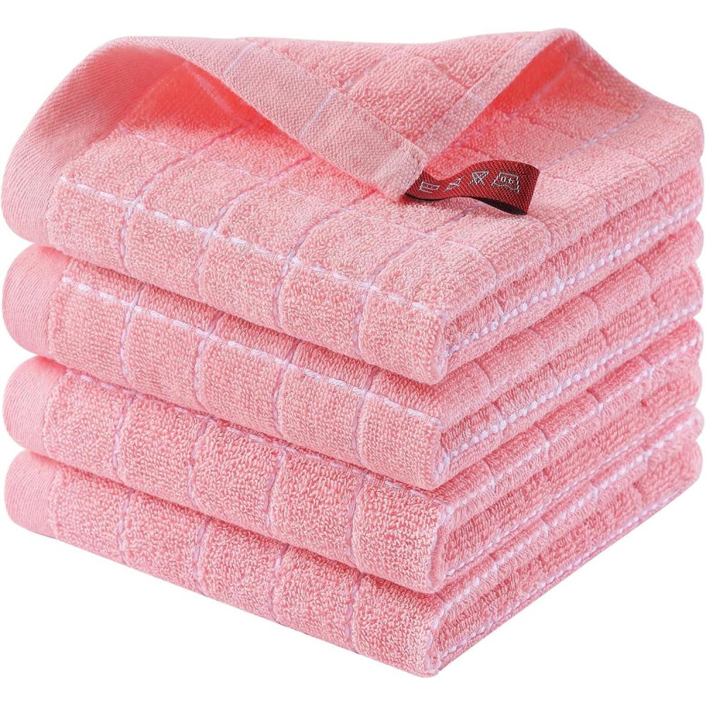 image:imageHomaxy 100 Cotton Terry Kitchen TowelsPurple 13 x 28 inches Checkered Designed Soft and Super Absorbent Dish Towels 2 PackPink