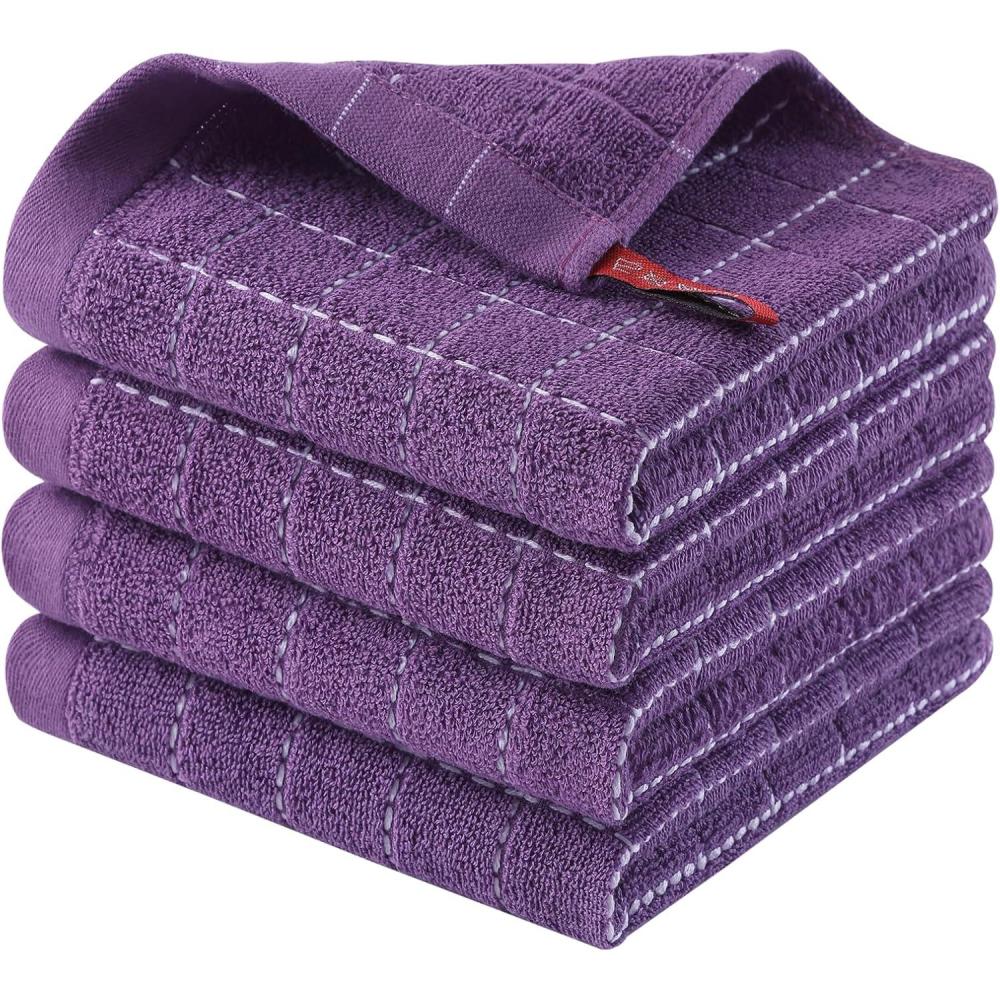 image:imageHomaxy 100 Cotton Terry Kitchen TowelsPurple 13 x 28 inches Checkered Designed Soft and Super Absorbent Dish Towels 2 PackPurple