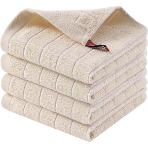 Homaxy 100% Cotton Terry Kitchen Towels(Purple, 13 x 28 inches), Checkered Designed, Soft and Super Absorbent Dish Towels, 2 Pack(Beige)