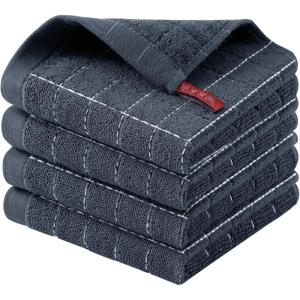 Homaxy 100% Cotton Terry Kitchen Towels(Purple, 13 x 28 inches), Checkered Designed, Soft and Super Absorbent Dish Towels, 2 Pack(Dark Grey)